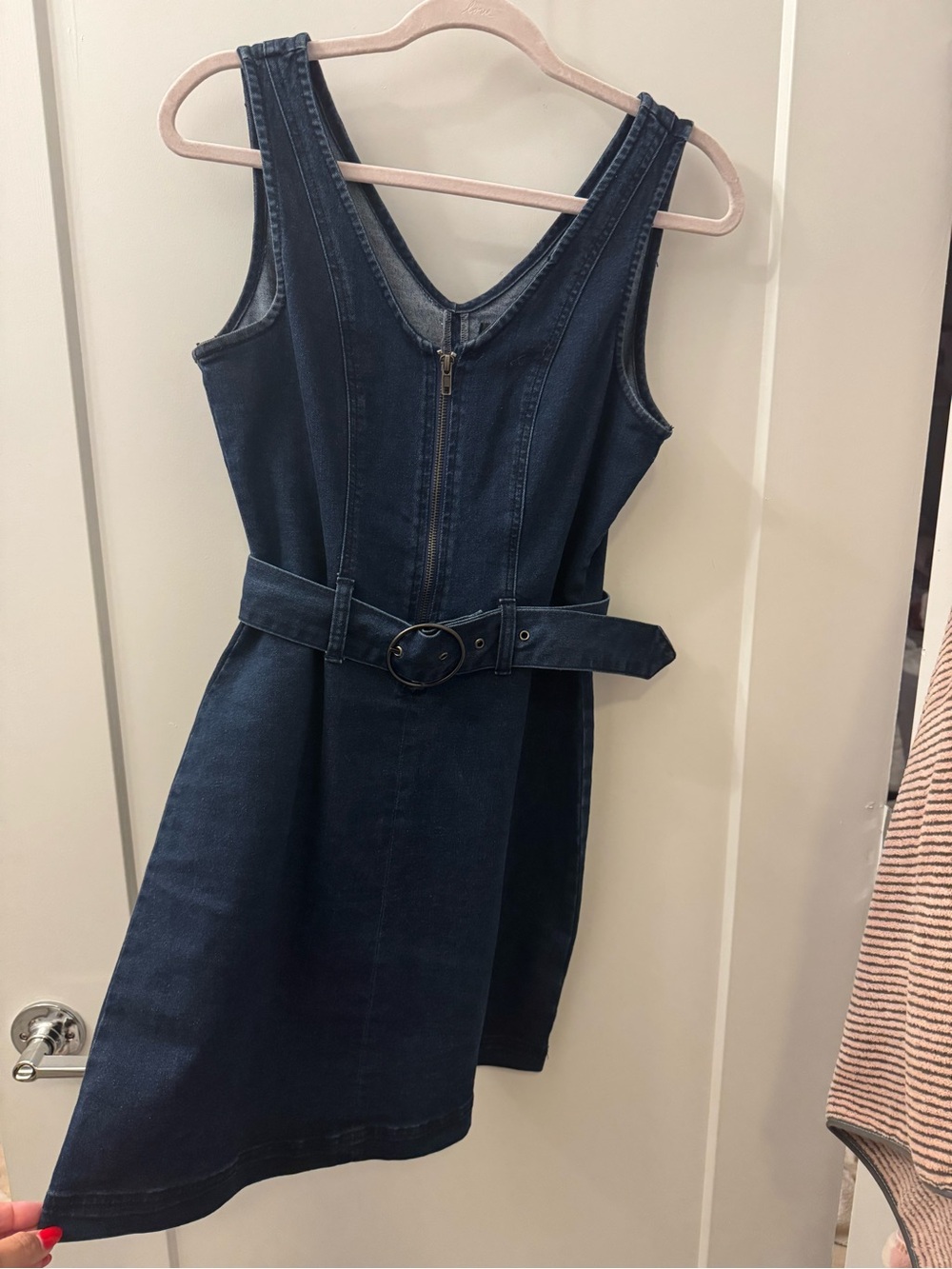 Denim Belted Tank Dress - Dark Blue